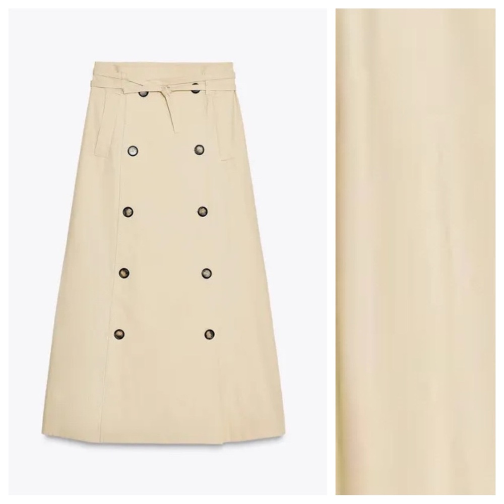 Zara Beige Double-Breasted Midi Skirt - Picture 5 of 10